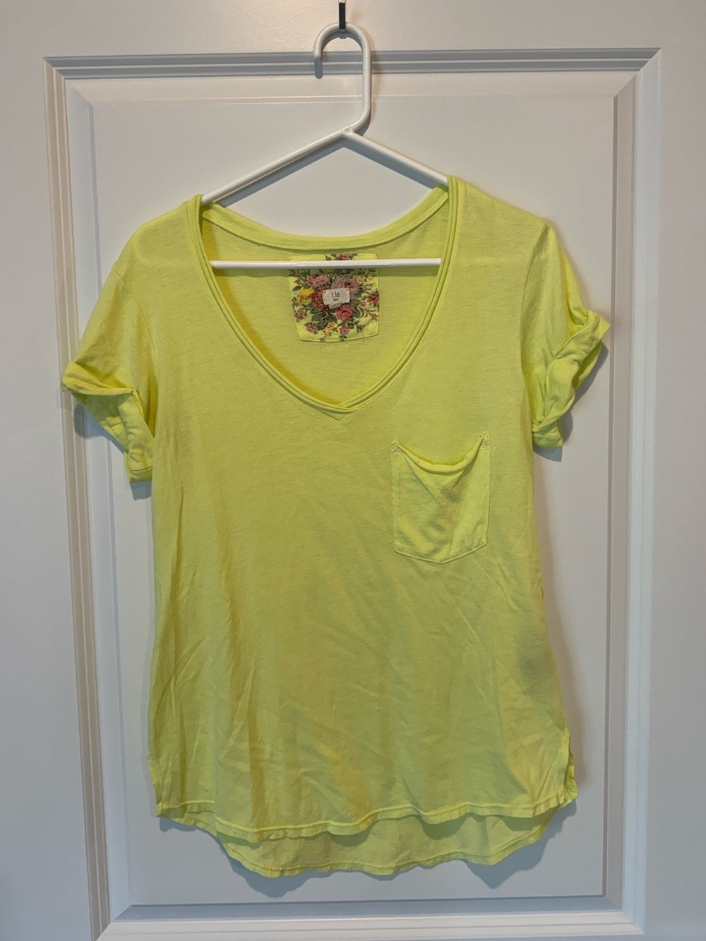 T.La Neon Yellow V-Neck Pocket Tee